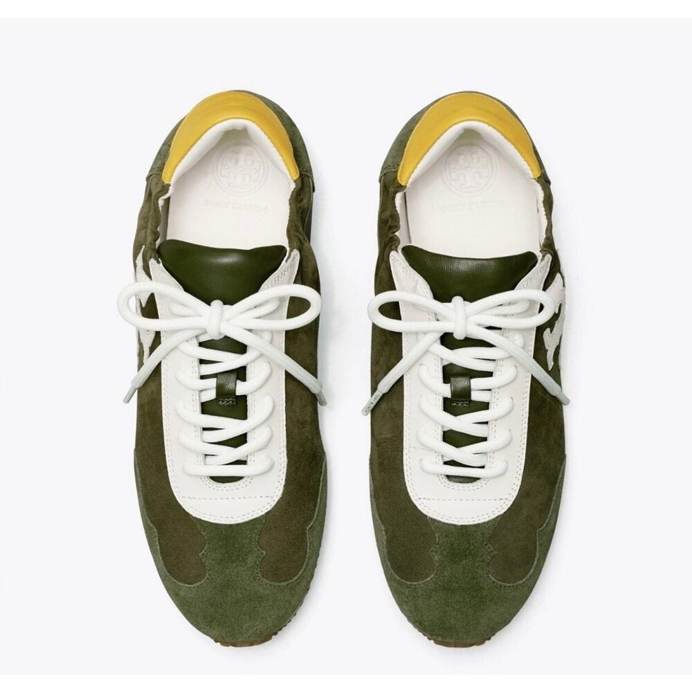 TORY BURCH TORY SNEAKER SUEDE/LEATHER LECCIO/NEW IVORY/YELLOW LOGO - Picture 4 of 4